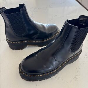 Dr. Martens Black Leather Boots with Yellow Stitching